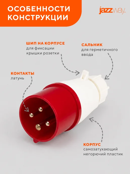 Jazzway Вилка переносная 014 3P+PE 16A 380V IP44, белый, фото 2