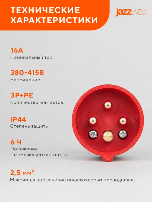 Jazzway Вилка переносная 014 3P+PE 16A 380V IP44, белый, фото 4