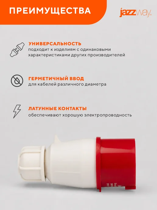Jazzway Вилка переносная 014 3P+PE 16A 380V IP44, белый, фото 5