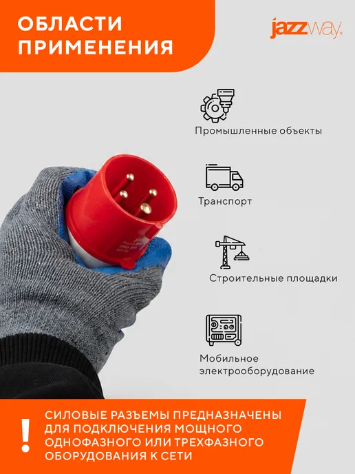 Jazzway Вилка переносная 014 3P+PE 16A 380V IP44, белый, фото 7
