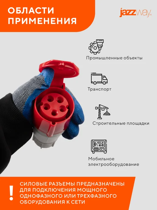 Jazzway Розетка переносная 215 3Р+РЕ+N 16А 380В IP44, белый, фото 7