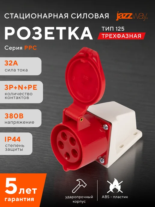 Jazzway Розетка силовая 125 3Р+РЕ+N 32А 380В IP44, вариант