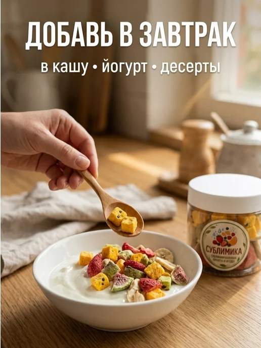 СУБЛИМИКА Сублимированные фрукты без сахара микс 4 вкуса в банке, 60гр, вариант, фото 4
