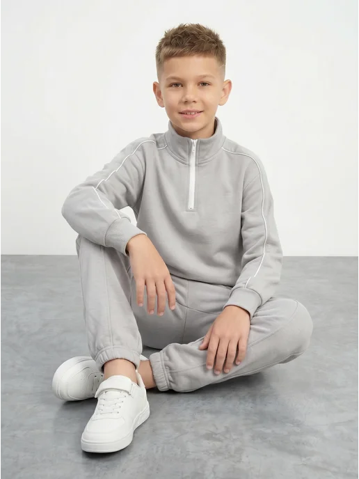 Chan Kids Костюм спортивный для подростка полузамок, серый, фото 5