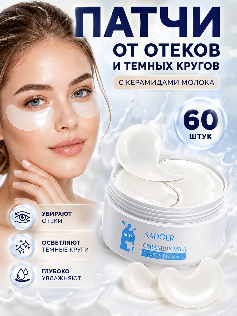 Гидрогелевые патчи для глаз от отеков и темных кругов, 60 шт