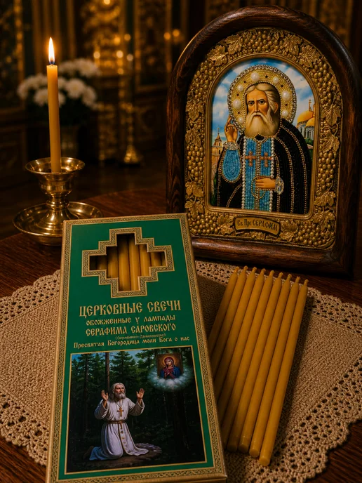 Япос Свечи церковные освященные Дивеево натуральный воск, зеленый, фото 3