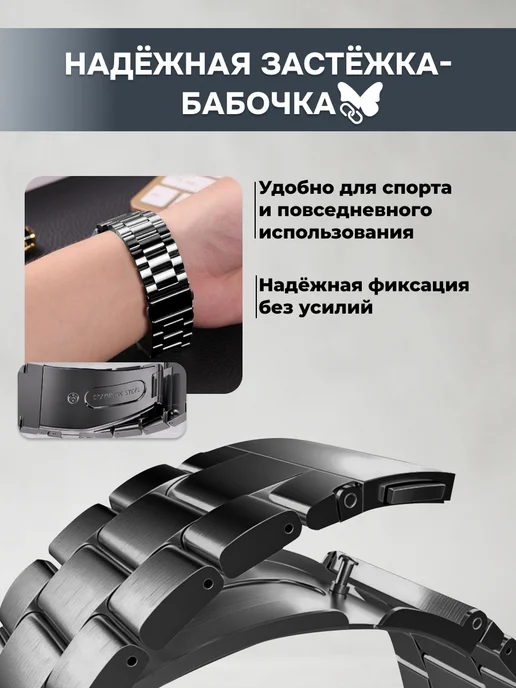 Nua Che Браслет металлический блочный Huawei Fit 3,4,5,4 pro,5 pro, черный, фото 6