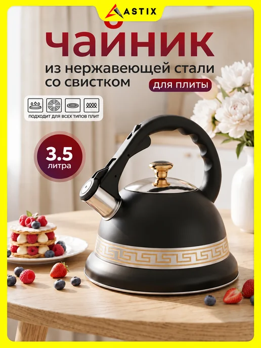 Astix Чайник для плиты со свистком 2.5л, 3,5 л