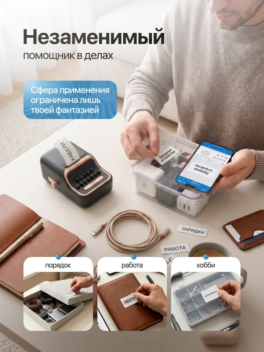 Термопринтер для печати этикеток и наклеек, черный, фото 4