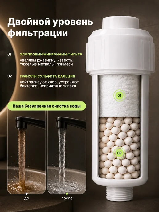 Фильтр для душа и воды Корейский +5 картриджа, белый, фото 2