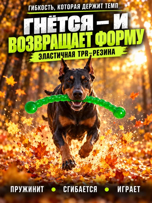 ЗООГЕНИЙ Прочная игрушка-грызак для собак крупных пород 49 см красная, зеленый, фото 2
