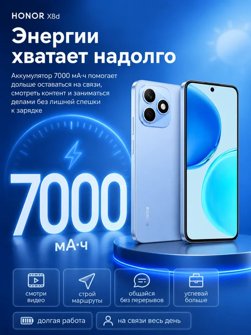 Смартфон HONOR X8D 8/128 ГБ, голубой, фото 6