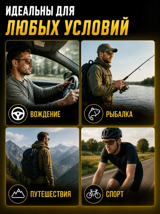 Солнцезащитные очки поляризационные антиблик мужские, коричневый, фото 5