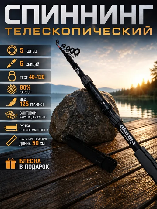 DAYO Удилище телескопическое для рыбалки спиннинг 210, черный