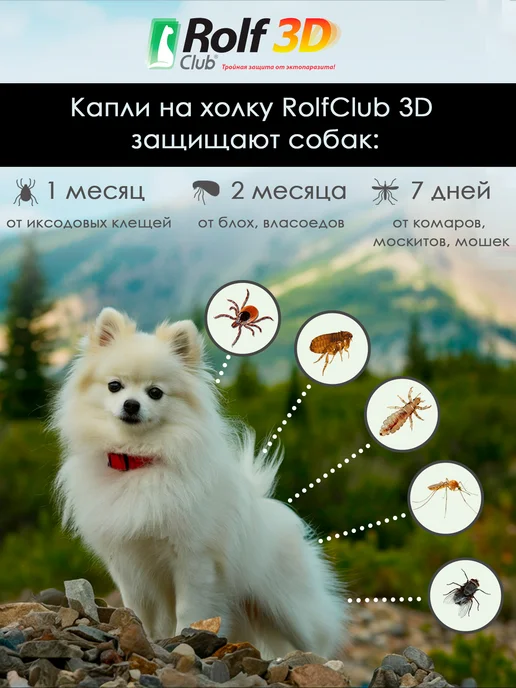ROLF CLUB Капли от клещей, блох и комаров для собак до 4 кг, 1 пипетка, 4 кг, фото 3