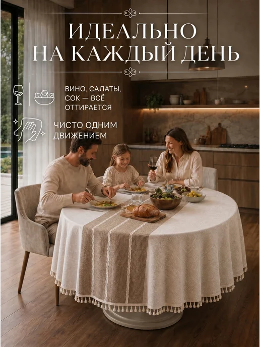 Linore Скатерть на стол тканевая водоотталкивающая 140х180 см, 110x110, фото 7