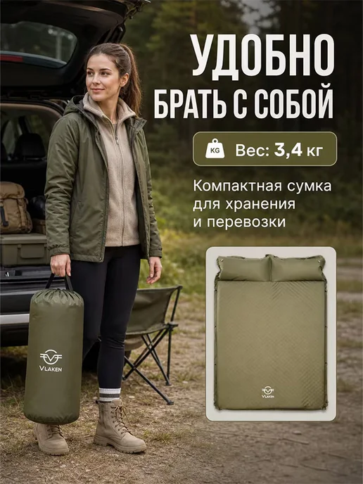 Коврик туристический Матрас надувной, зеленый, фото 5