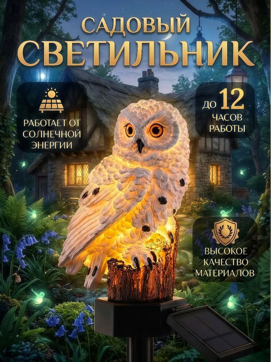 Светильник садовый на солнечной батарее сова