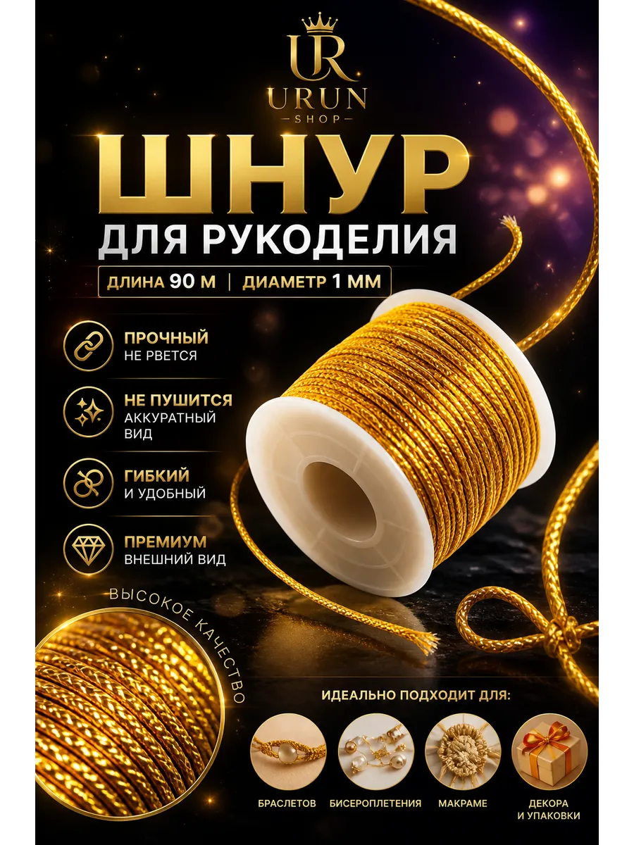 Шнур люрекс для декора и рукоделия 1 мм