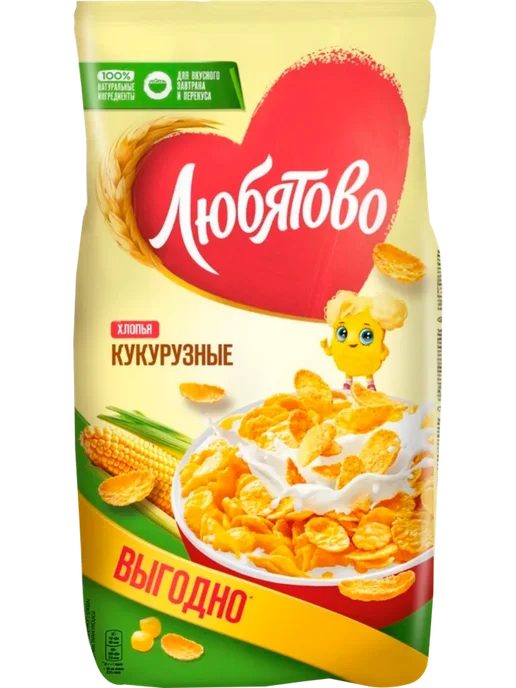 Хлопья кукурузные ЛЮБЯТОВО, 600г, 600 г