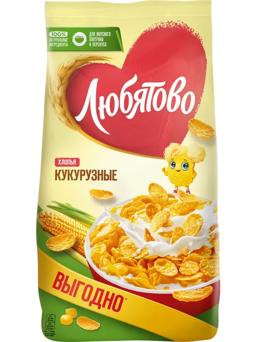 Хлопья кукурузные ЛЮБЯТОВО, 600г, 600 г, фото 4