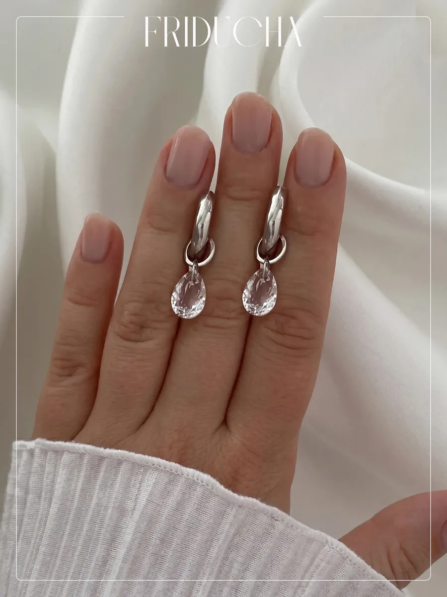 Подвески Swarovski Pear Cut Crystal, родий, 2 шт