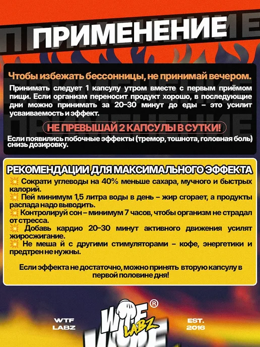 WTFLABZ Жиросжигатель Base Full Stop 60 капсул, 150 мл, фото 3