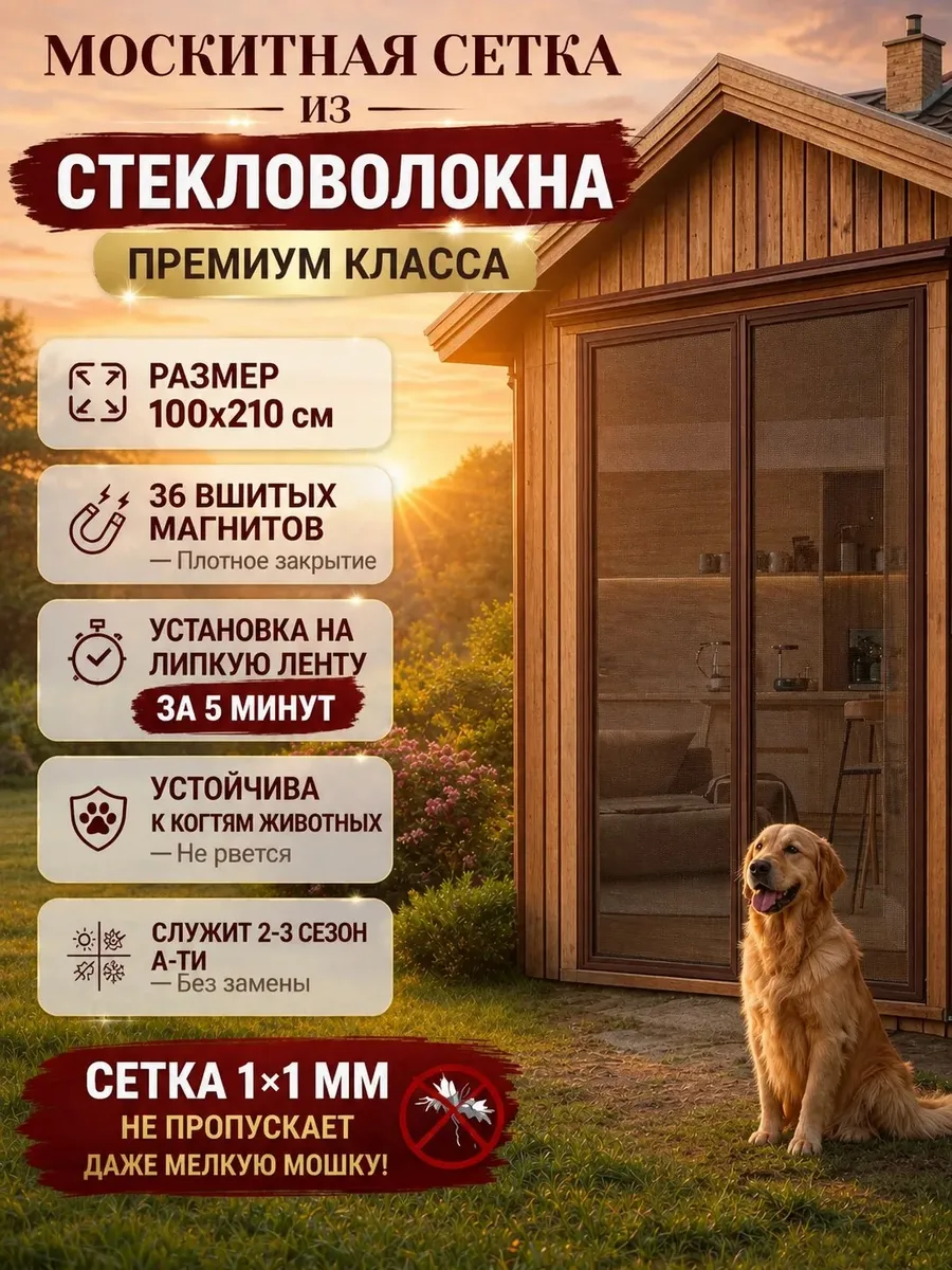 Москитная сетка на дверь на магнитах 100*210