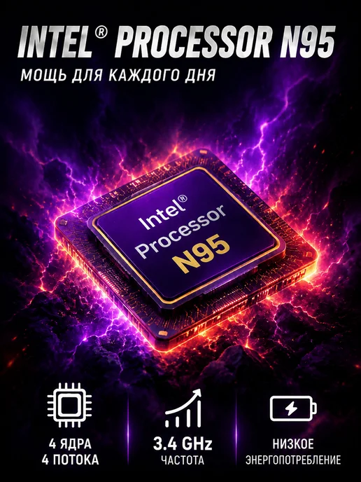 Ноутбук на Intel N95 для работы и учебы 15,6", серый, фото 5