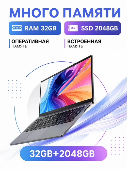 Ноутбук Intel Core 32ГБ+2048 ГБ работа и учёба, серый, фото 3