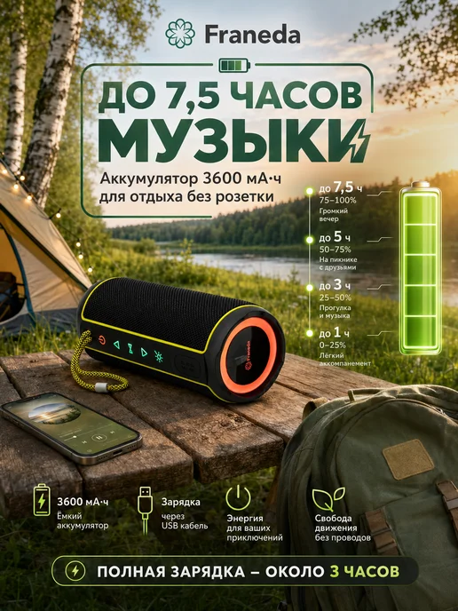 Franeda Колонка беспроводная Bluetooth FD-A020, вариант, фото 7