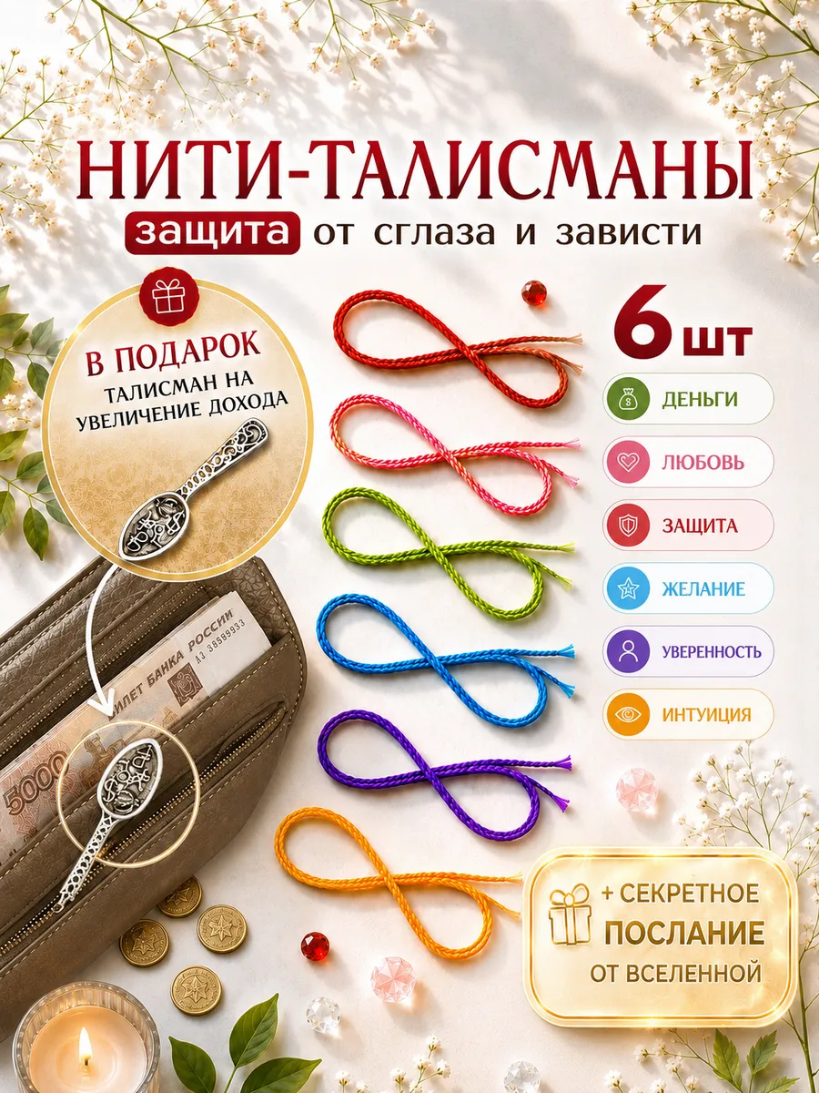 Красная нить на руку набор из 6 шт и денежный талисман