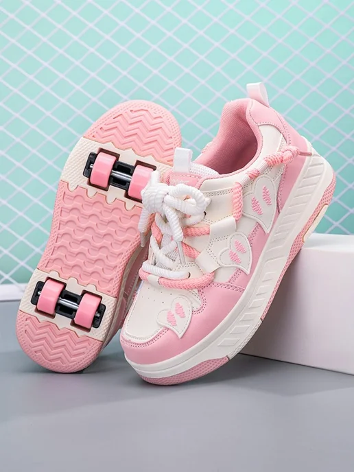 y2k heelys 10-11 лет кроссовки на роликах 4 колеса девочки, розовый, фото 2
