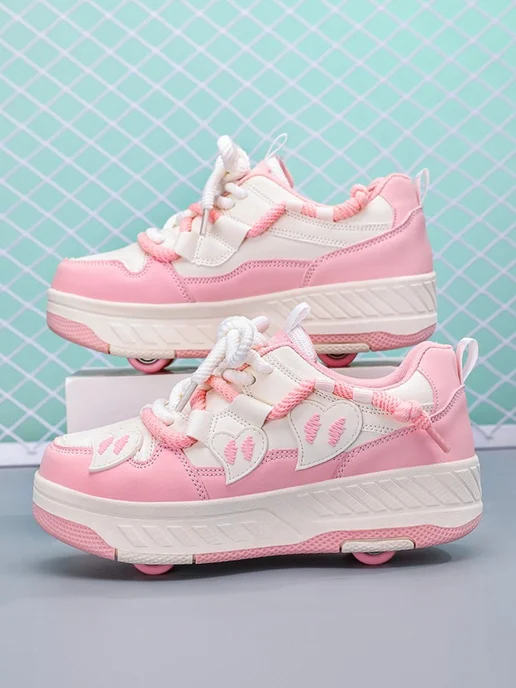 y2k heelys 10-11 лет кроссовки на роликах 4 колеса девочки, розовый, фото 3