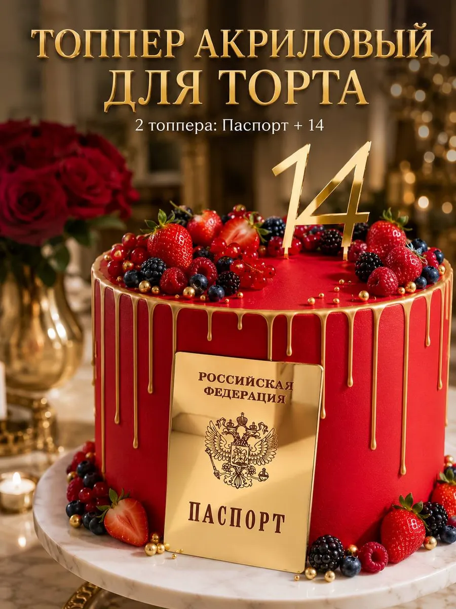 Топпер для торта с днем рождения 14 лет