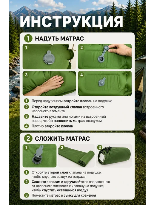 ЕСТЬ ИДЕЯ Коврик туристический матрас со встроенным насосом, оранжевый, фото 5