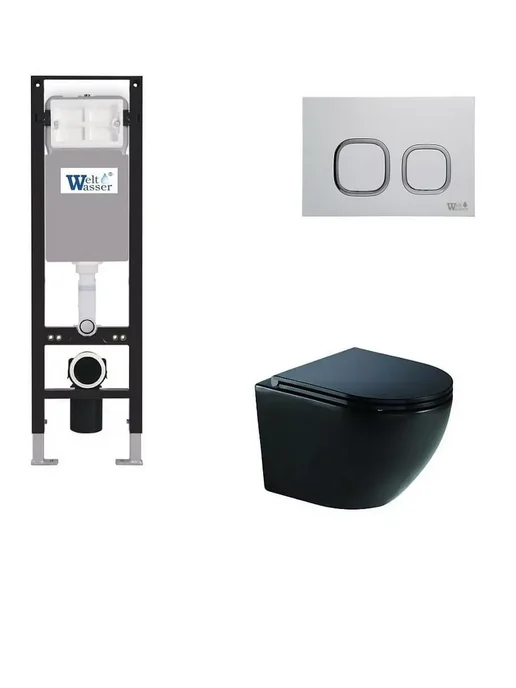 WeltWasser Комплект унитаза AMB 350 + MERZBACH 041 XL MT-BL + AMB RD-WT, черный