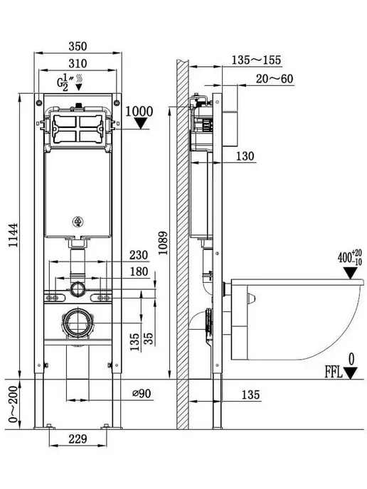 WeltWasser Комплект унитаза AMB 350 + MERZBACH 041 XL MT-BL + AMB RD-WT, черный, фото 2