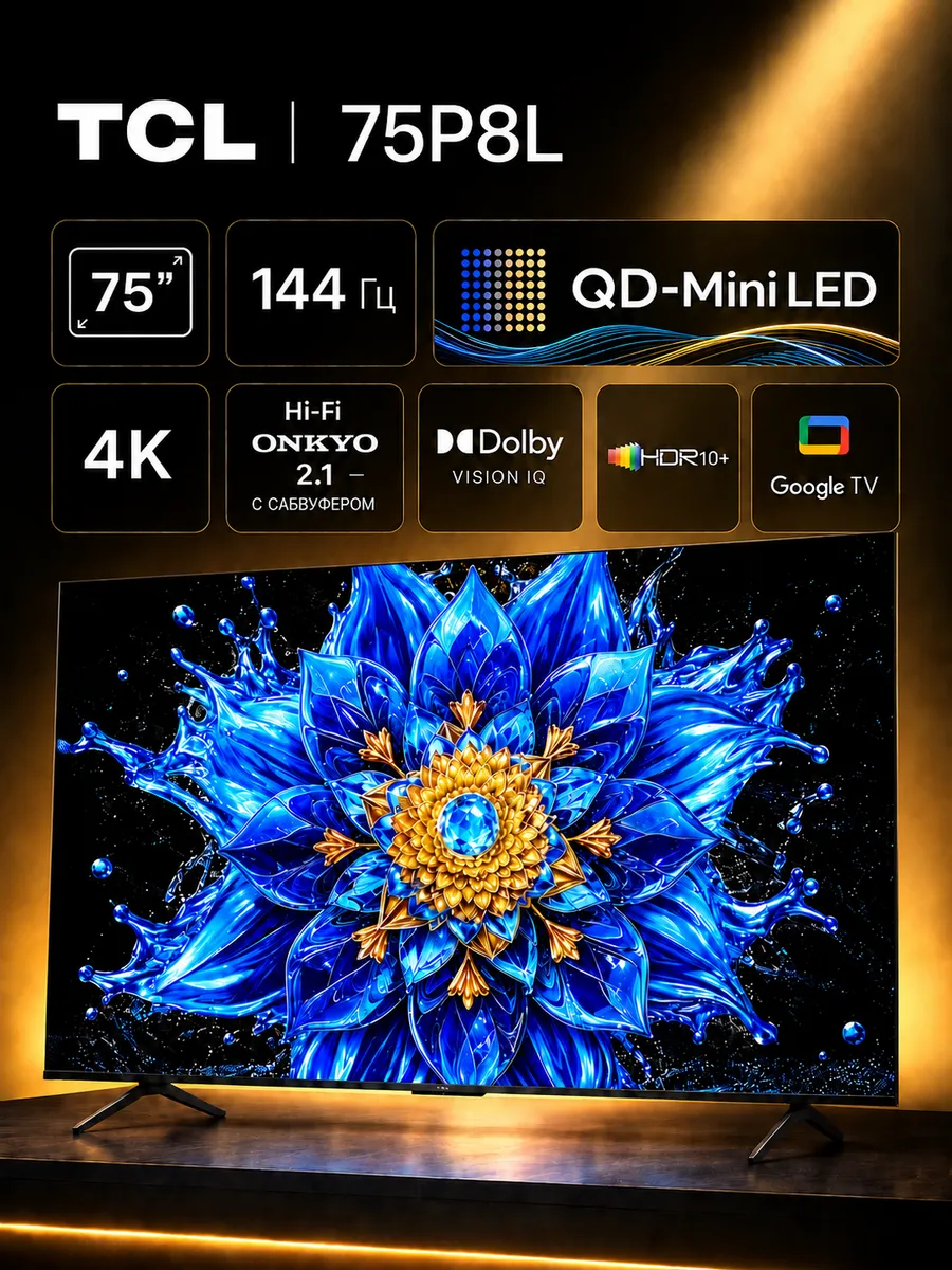 Телевизор 75 дюймов 75P8L 144 Гц MiniLED HDR10+ Dolby Vision