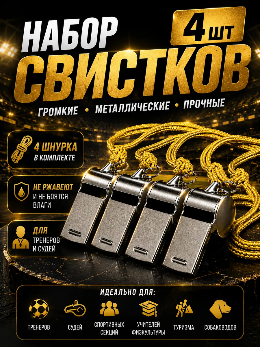 Свистки 4 штуки металлические