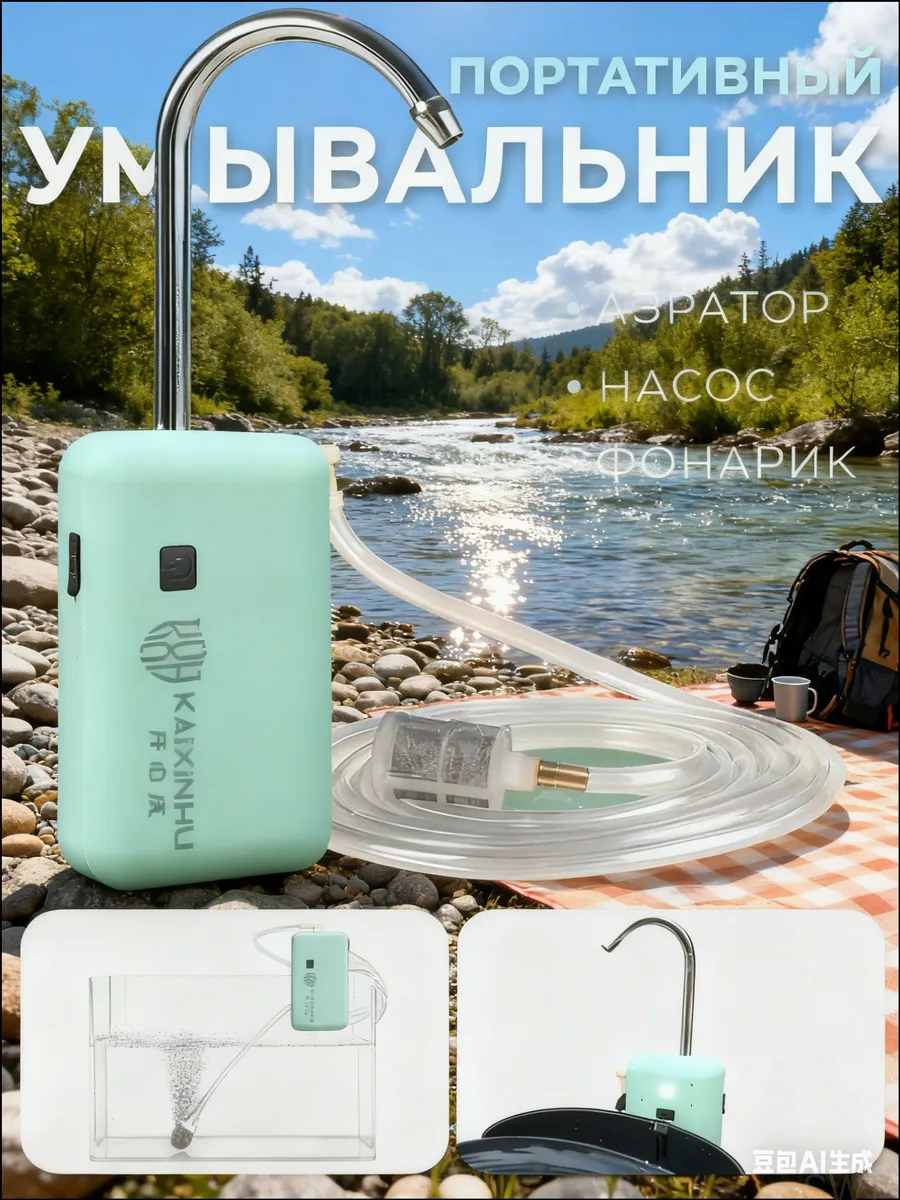 Переносной уличный умывальник, походный насос, с фонариком