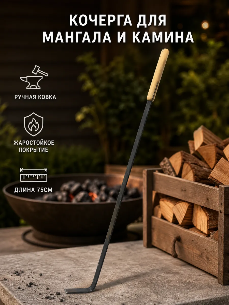 Кочерга для мангала и камина 75см