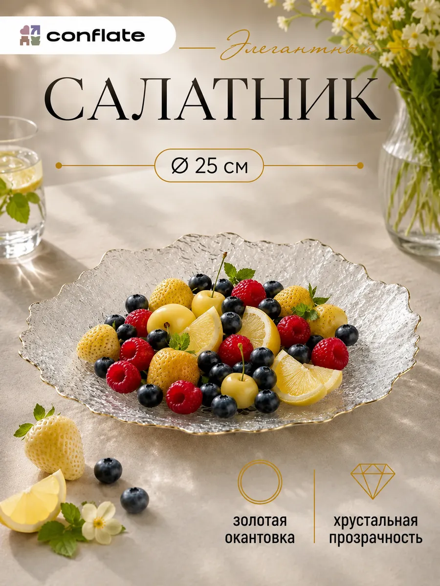 Салатник стеклянный с золотой каёмкой