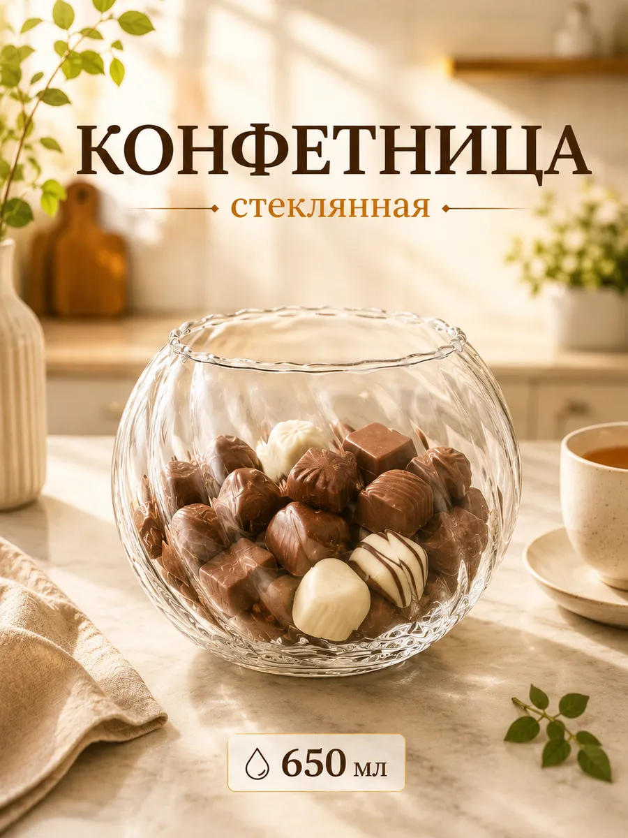 Конфетница стеклянная «Диана» 650 мл, 12х9,5 см