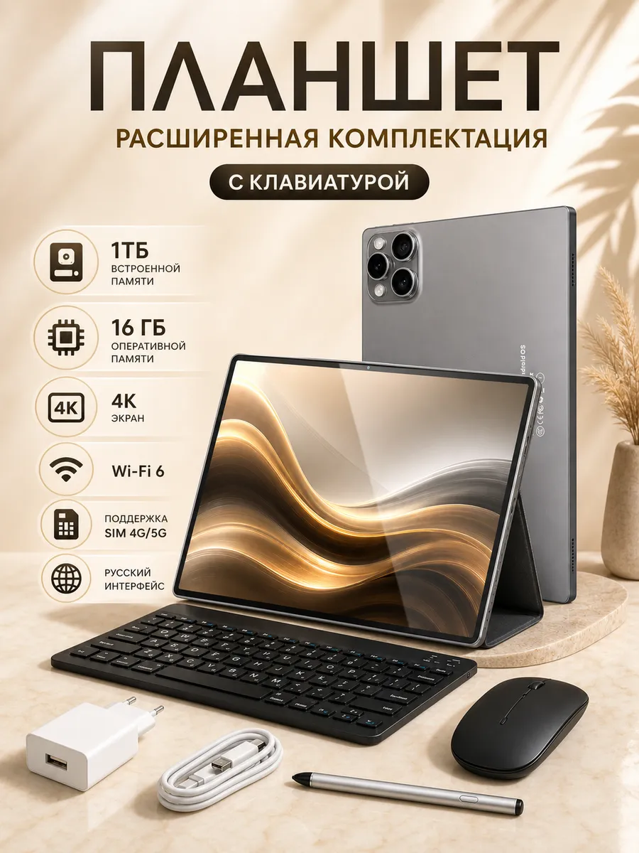 Планшет Андроид с клавиатурой для работы и учебы