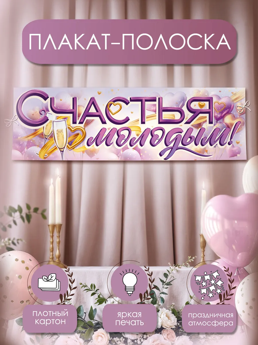 Баннер плакат на свадьбу Счастья молодым оформление зала