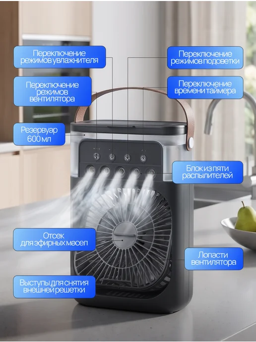 Smart_Home Мини-кондиционер вентилятор для воздуха настольный, черный, фото 5