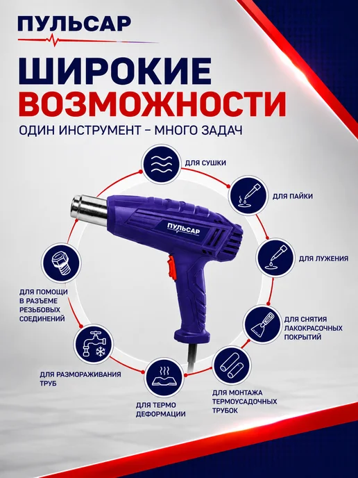 Пульсар Строительный фен ФС 2001-2 906-616, вариант, фото 6
