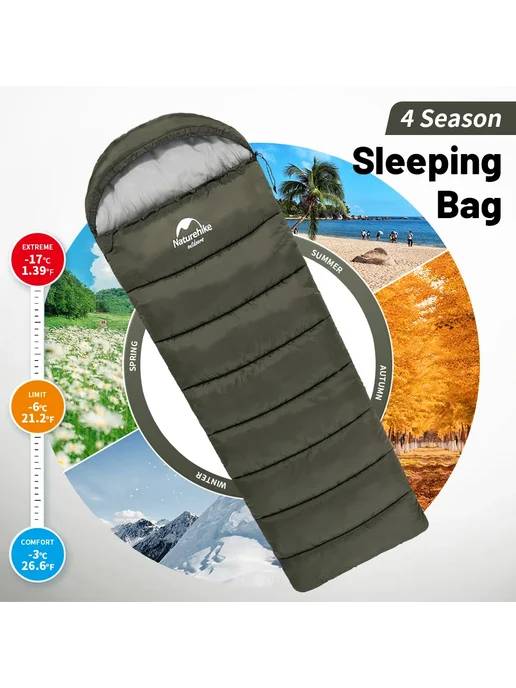 Спальный мешок Naturehike U250, 220х75 см, коричневый, молния справа, вариант, фото 3