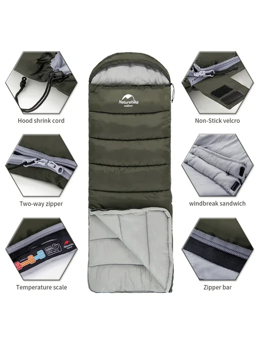 Спальный мешок Naturehike U250, 220х75 см, коричневый, молния справа, вариант, фото 5